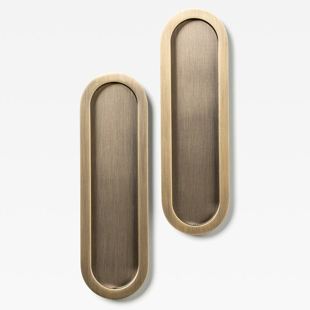 Oval Flush Pull Aged Brass — view 1