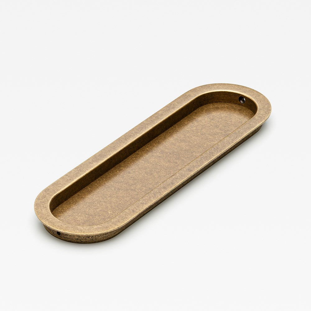 Oval Flush Pull Tumbled Brass — view 2