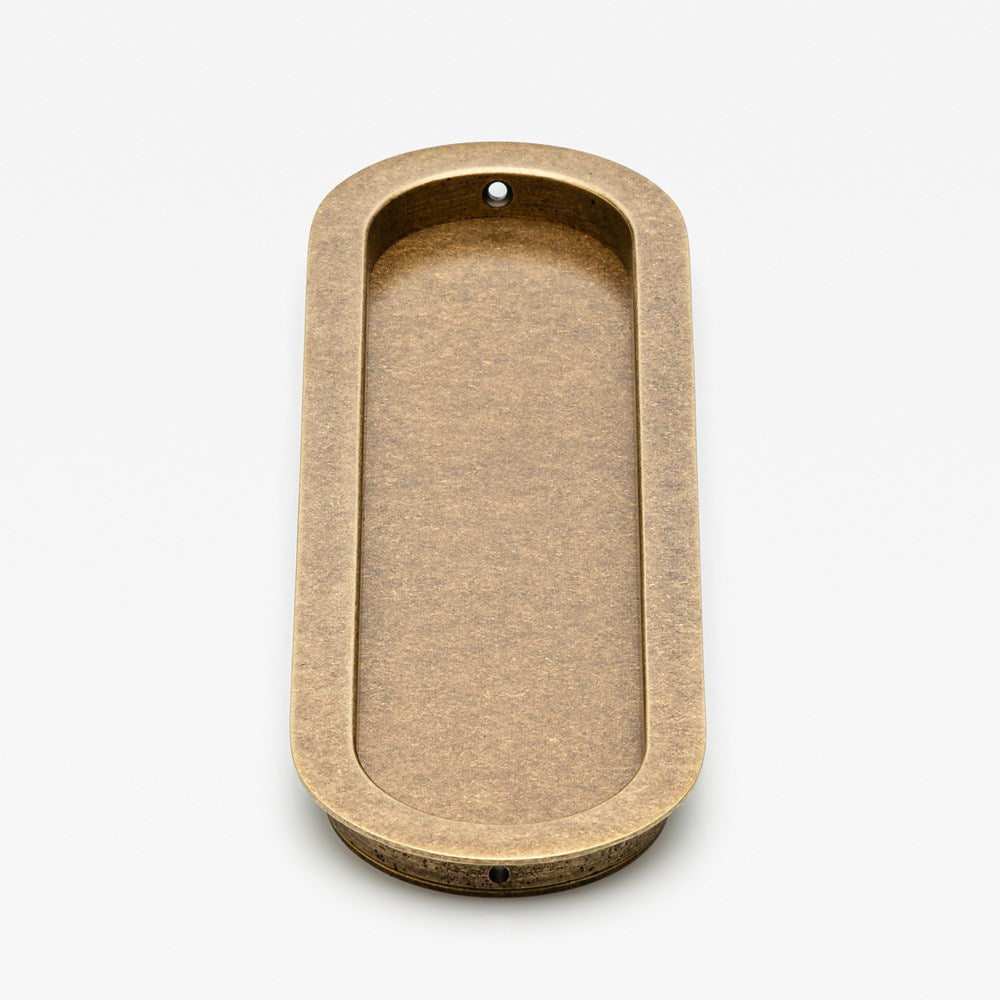 Oval Flush Pull Tumbled Brass — view 3