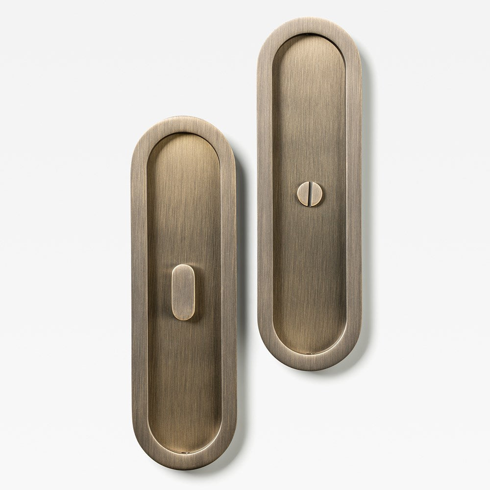 Oval Flush Pull Privacy Aged Brass — view 1