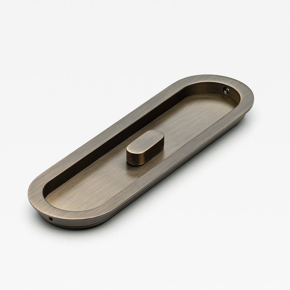 Oval Flush Pull Privacy Aged Brass — view 2