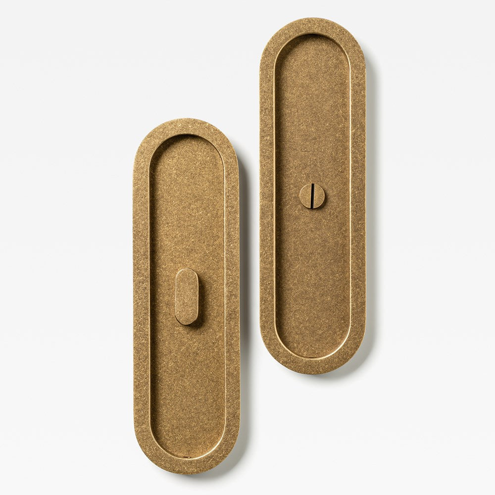 Oval Flush Pull Privacy Tumbled Brass — view 1